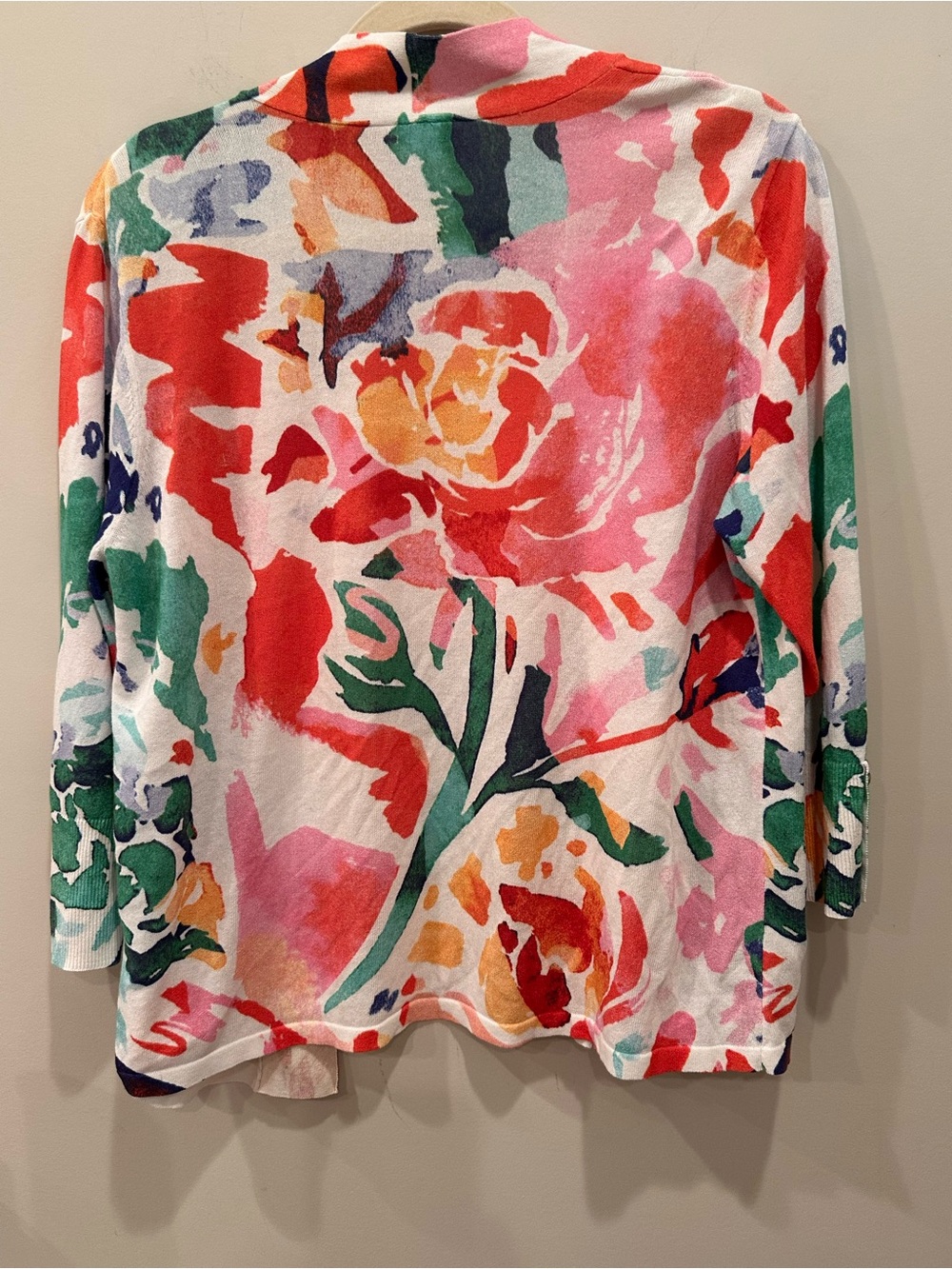 Chico's Multicolor Floral Open-Front Cardigan Lightweight Layer Summer Sz 2L - Picture 5 of 9